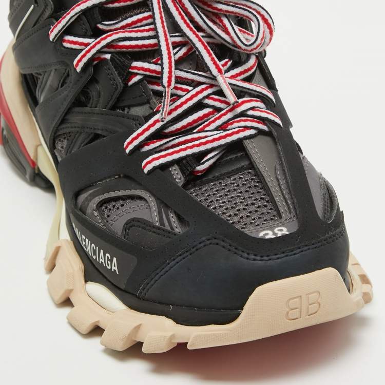 Pre Owned Balenciaga Black Mesh and Faux Leather Track Sneakers Size 38 
