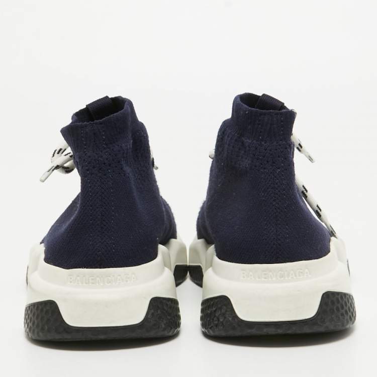 مملوكة مسبقًا Balenciaga Navy Blue Knit Speed Trainer High Top Sneakers Size 38