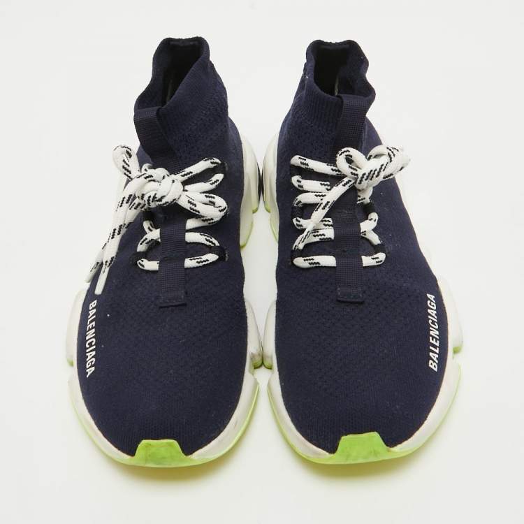 مملوكة مسبقًا Balenciaga Navy Blue Knit Speed Trainer High Top Sneakers Size 38