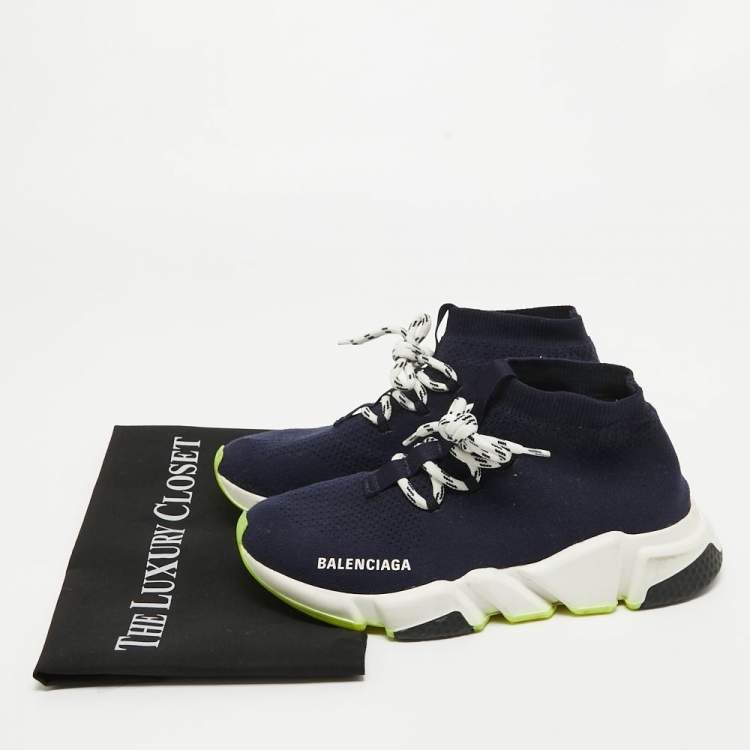 مملوكة مسبقًا Balenciaga Navy Blue Knit Speed Trainer High Top Sneakers Size 38