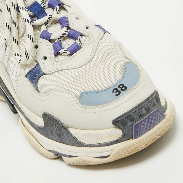 Pre Owned Balenciaga Tricolor Knit Fabric and Leather Triple S Sneakers Size 38