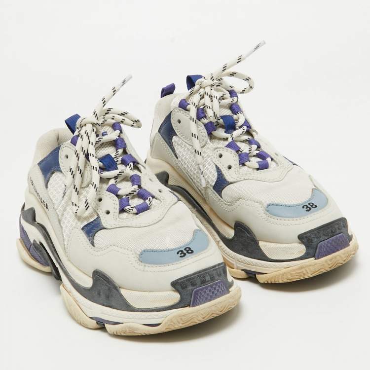 Pre Owned Balenciaga Tricolor Knit Fabric and Leather Triple S Sneakers Size 38