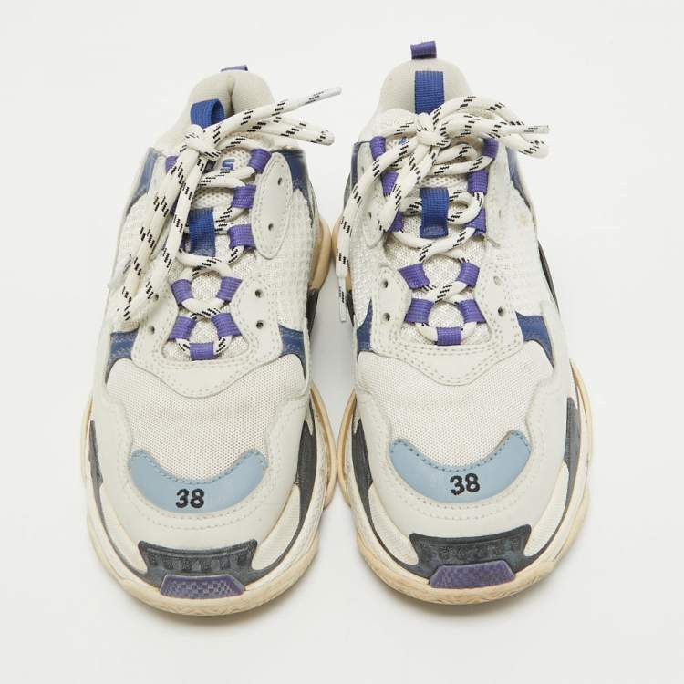 Pre Owned Balenciaga Tricolor Knit Fabric and Leather Triple S Sneakers Size 38