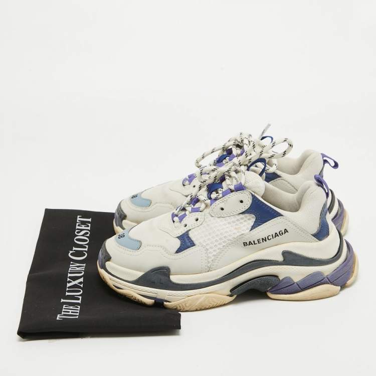Pre Owned Balenciaga Tricolor Knit Fabric and Leather Triple S Sneakers Size 38