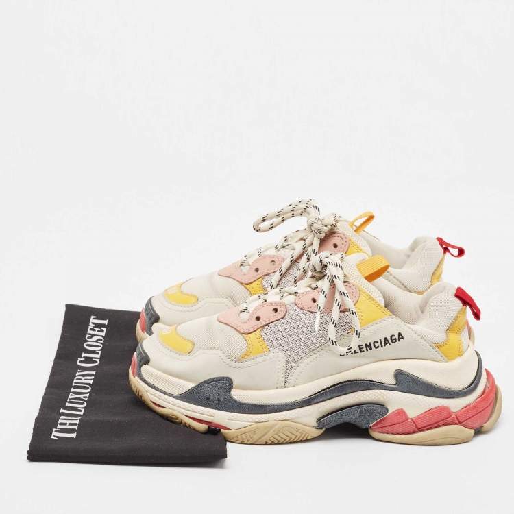 Pre Owned Balenciaga Multicolor Nubuck And Mesh Triple S Sneakers Size 38