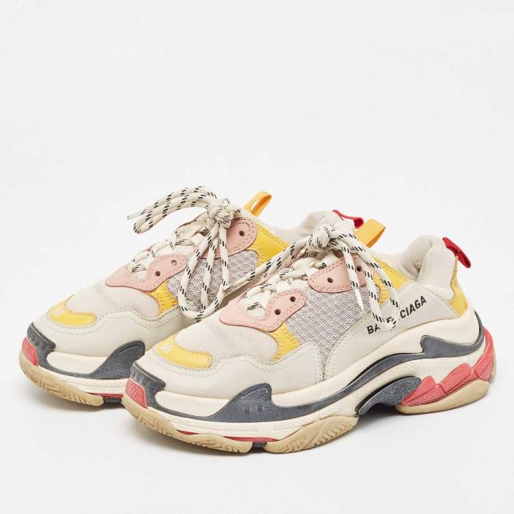 Pre Owned Balenciaga Multicolor Nubuck And Mesh Triple S Sneakers Size 38