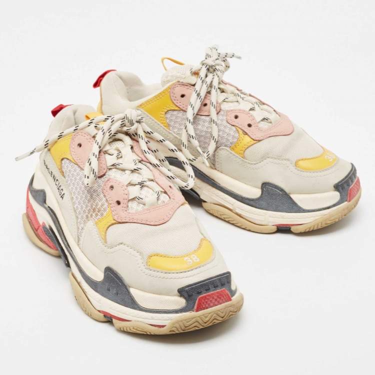 Pre Owned Balenciaga Multicolor Nubuck And Mesh Triple S Sneakers Size 38