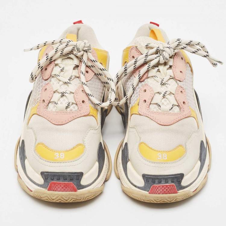 Pre Owned Balenciaga Multicolor Nubuck And Mesh Triple S Sneakers Size 38