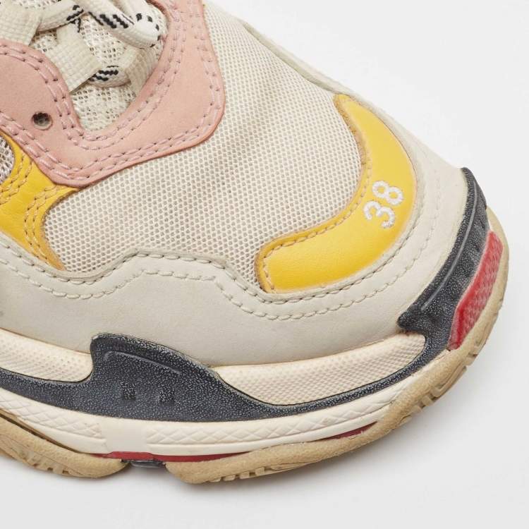 Pre Owned Balenciaga Multicolor Nubuck And Mesh Triple S Sneakers Size 38