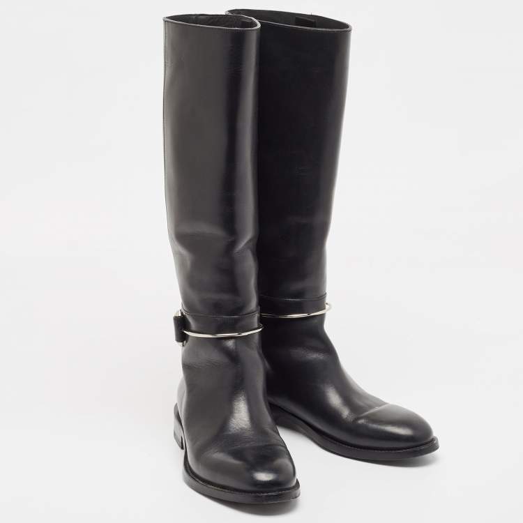 Pre Owned Balenciaga Black Leather Knee Length Boots Size 37