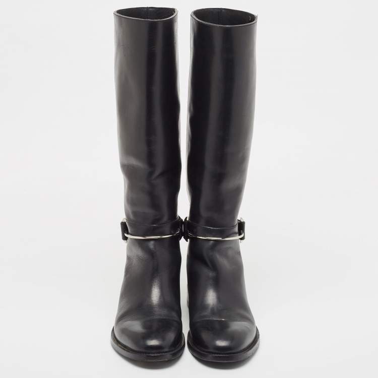 Pre Owned Balenciaga Black Leather Knee Length Boots Size 37