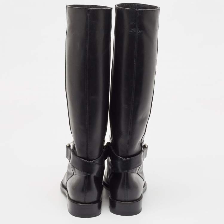 Pre Owned Balenciaga Black Leather Knee Length Boots Size 37