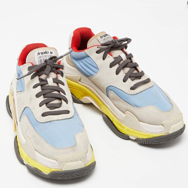 Pre Owned Balenciaga Multicolor Nylon and Suede Triple S Sneakers Size 40