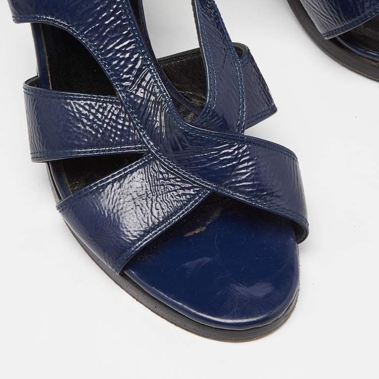 Pre Owned Balenciaga Navy Blue Leather Slingback Sandals Size 36