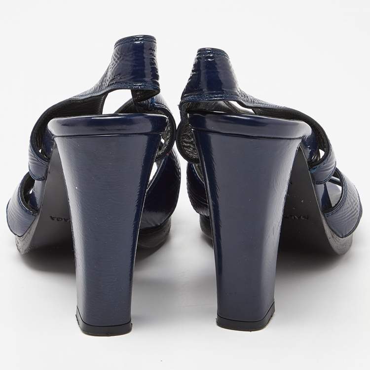 Pre Owned Balenciaga Navy Blue Leather Slingback Sandals Size 36