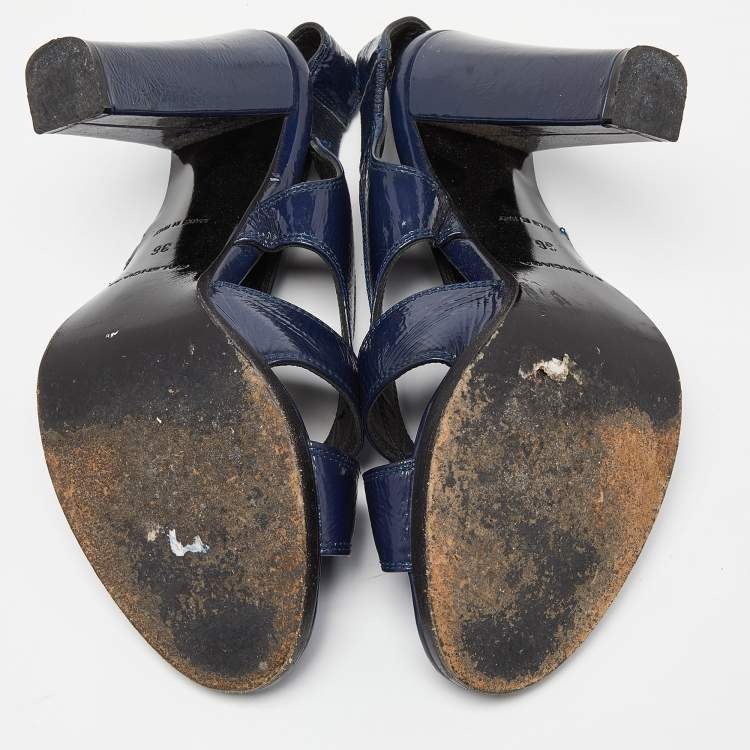Pre Owned Balenciaga Navy Blue Leather Slingback Sandals Size 36