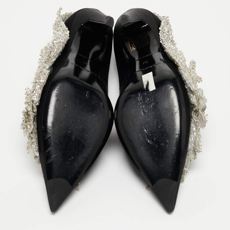 Pre Owned Balenciaga Black Satin Talon Slash Pumps Size 37