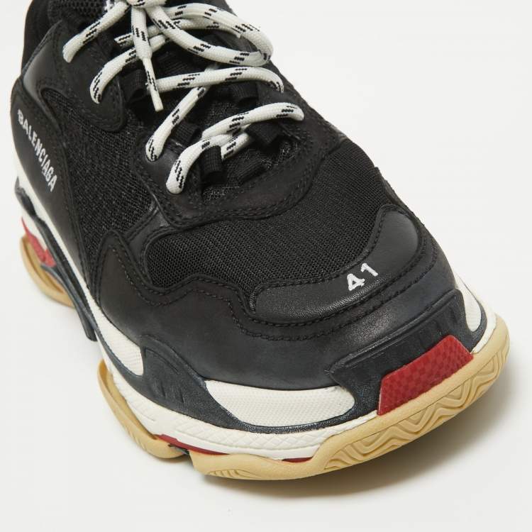 Pre Owned Balenciaga Black Mesh and Leather Triple S Low Top Sneakers Size 40