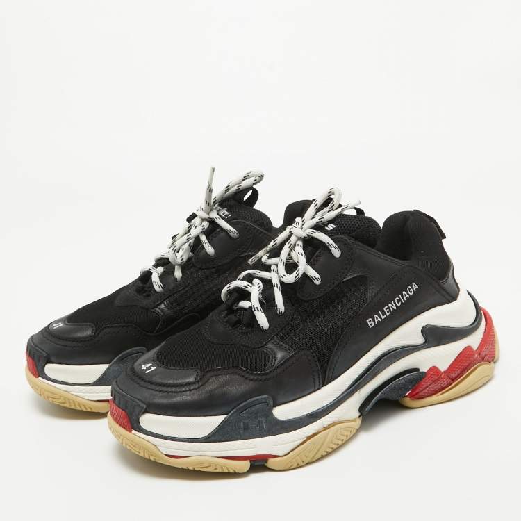 Pre Owned Balenciaga Black Mesh and Leather Triple S Low Top Sneakers Size 40