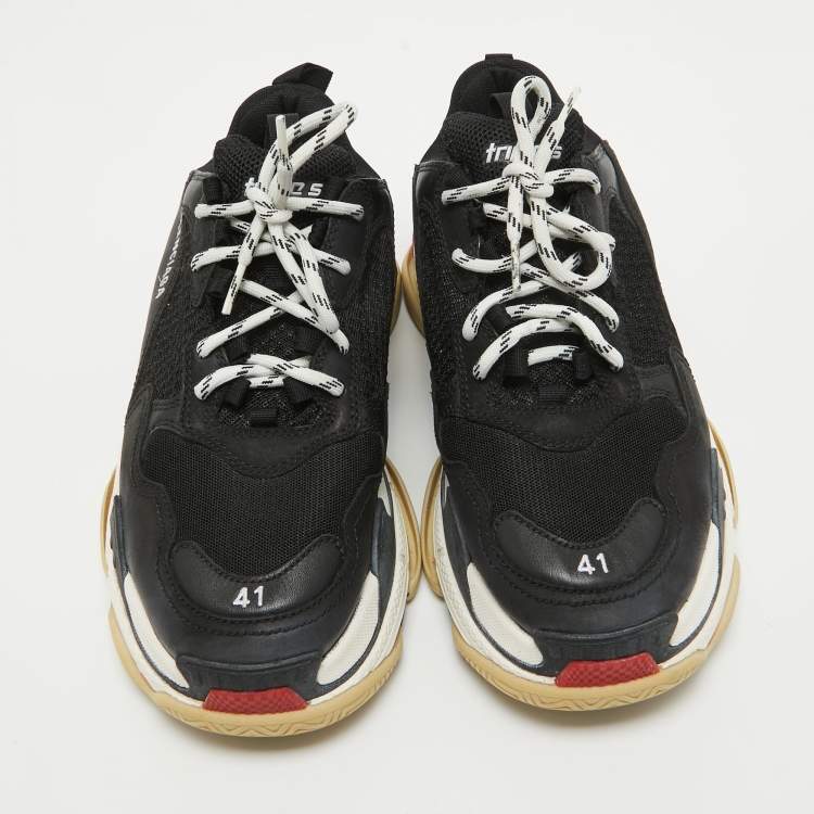 Pre Owned Balenciaga Black Mesh and Leather Triple S Low Top Sneakers Size 40