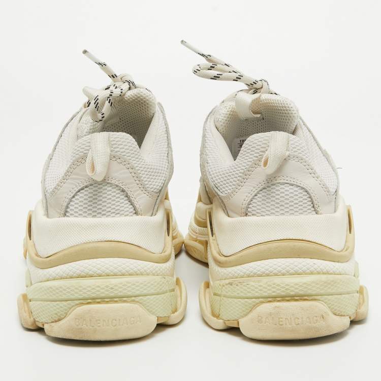 Pre Owned Balenciaga White/Grey Mesh and Leather Triple S Low Top Sneakers Size 37