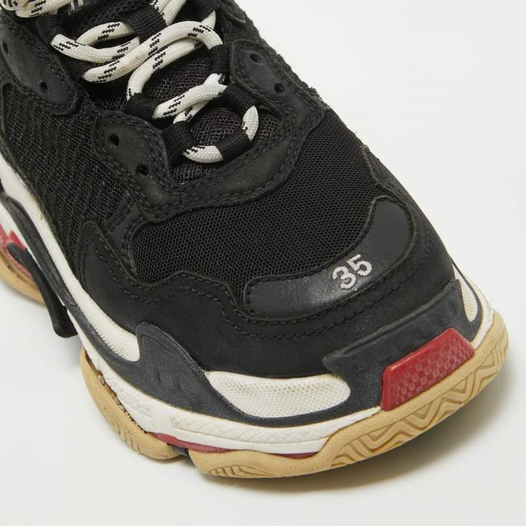Pre Owned Balenciaga Black Mesh and Nubuck Leather Triple S Sneakers Size 35