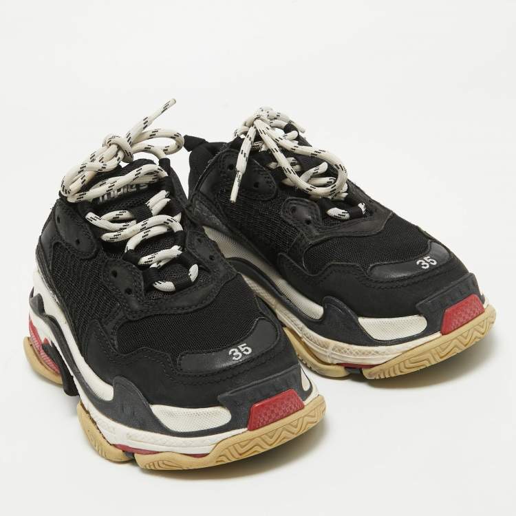 Pre Owned Balenciaga Black Mesh and Nubuck Leather Triple S Sneakers Size 35