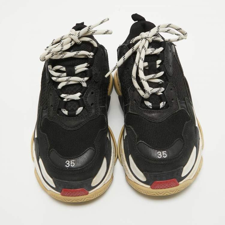 Pre Owned Balenciaga Black Mesh and Nubuck Leather Triple S Sneakers Size 35