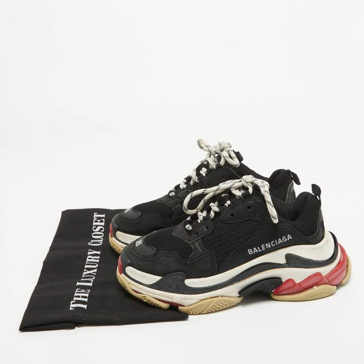 Pre Owned Balenciaga Black Mesh and Nubuck Leather Triple S Sneakers Size 35