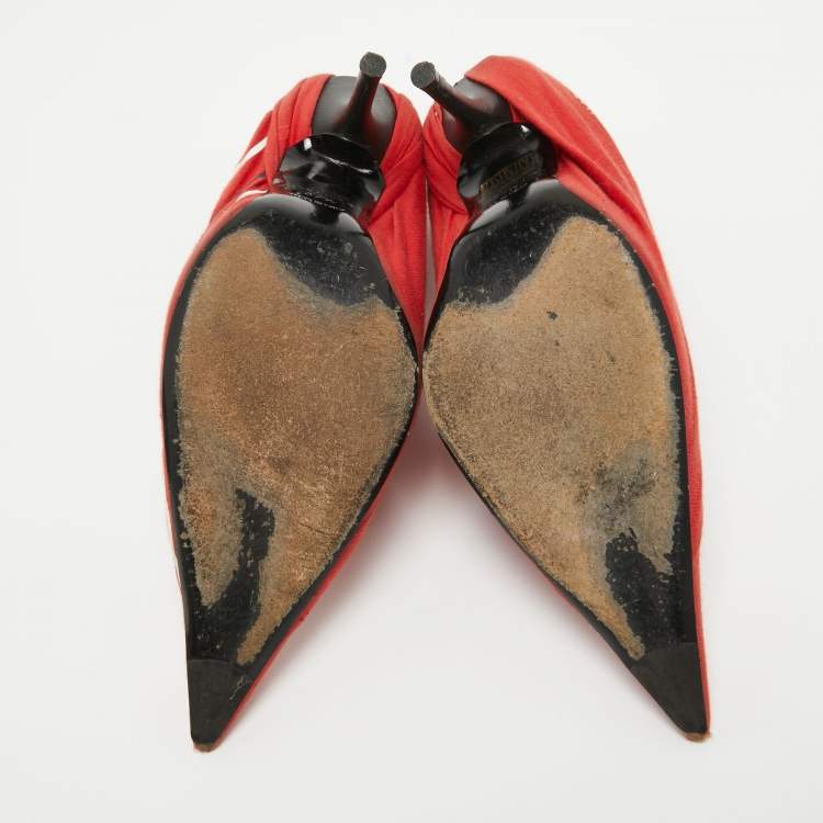 Pre Owned Balenciaga Red Fabric  Knife Pointed Toe  Pumps Size 37.5