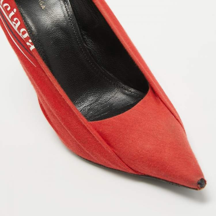 Pre Owned Balenciaga Red Fabric  Knife Pointed Toe  Pumps Size 37.5