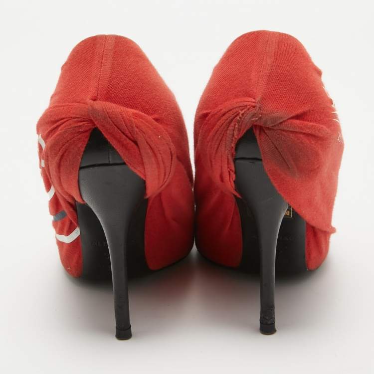 Pre Owned Balenciaga Red Fabric  Knife Pointed Toe  Pumps Size 37.5