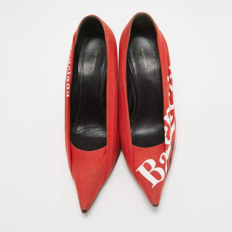 Pre Owned Balenciaga Red Fabric  Knife Pointed Toe  Pumps Size 37.5