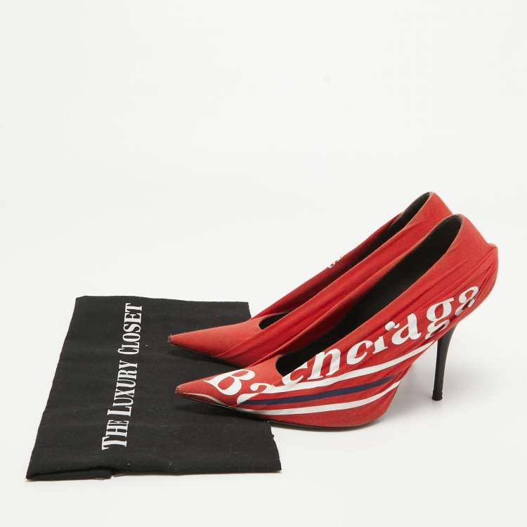 Pre Owned Balenciaga Red Fabric  Knife Pointed Toe  Pumps Size 37.5