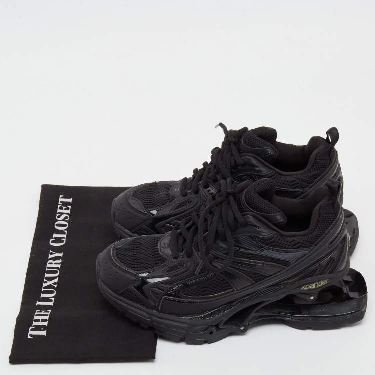 Pre Owned Balenciaga Black Mesh And Synthetic Leather Runner Low Top Sneakers Size 38