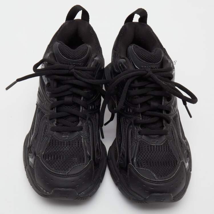 Pre Owned Balenciaga Black Mesh And Synthetic Leather Runner Low Top Sneakers Size 38
