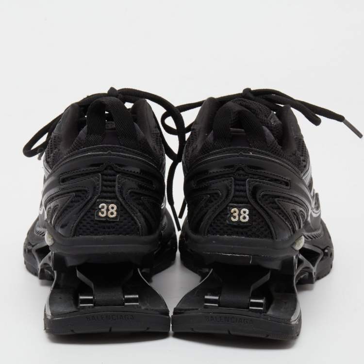 Pre Owned Balenciaga Black Mesh And Synthetic Leather Runner Low Top Sneakers Size 38