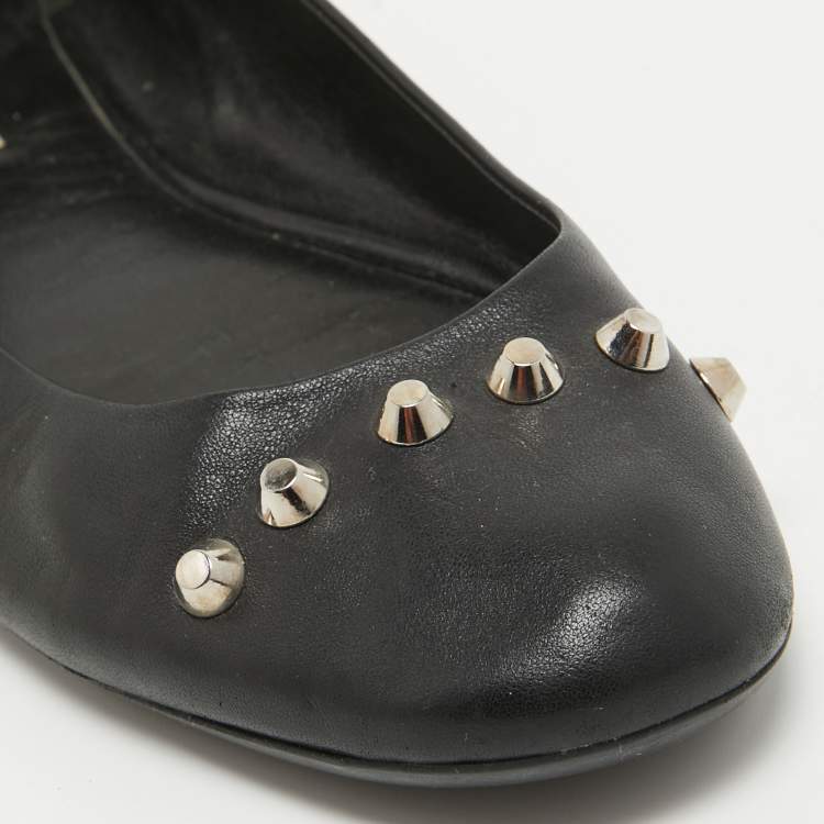Pre Owned Balenciaga Black Leather Studded Ballet Flats Size 40