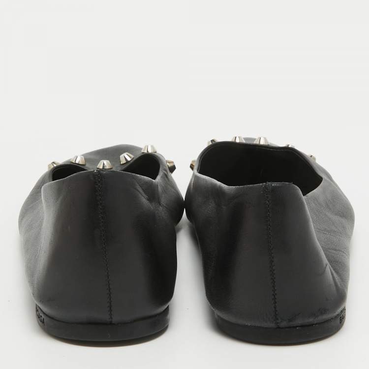 Pre Owned Balenciaga Black Leather Studded Ballet Flats Size 40