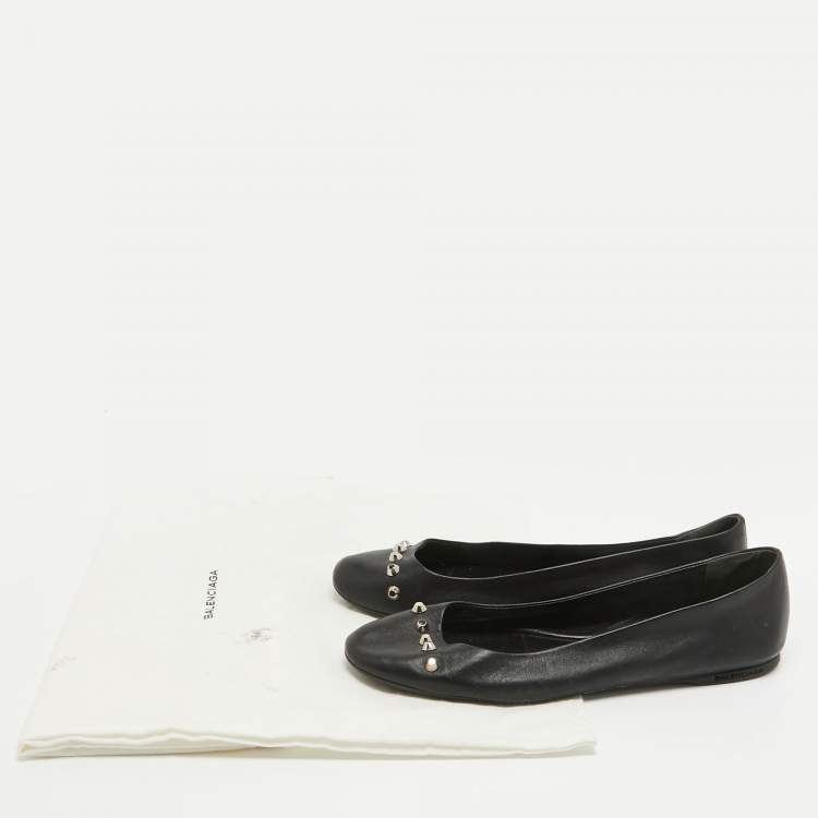Pre Owned Balenciaga Black Leather Studded Ballet Flats Size 40