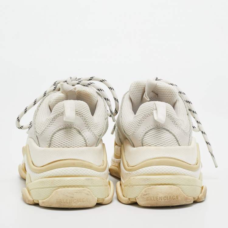 Pre Owned Balenciaga White/Grey Mesh and Leather Triple S Sneakers Size 37 