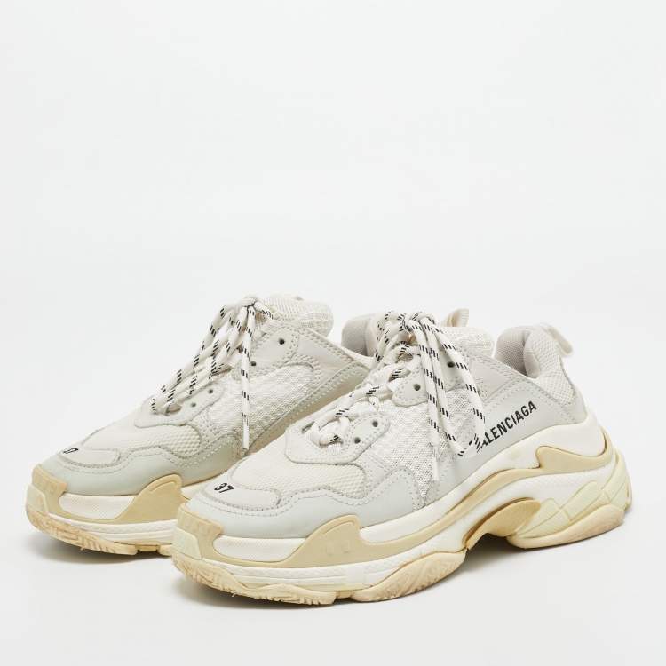 Balenciaga White/Grey Mesh and Leather Triple S Sneakers Size 37 Balenciaga  | TLC