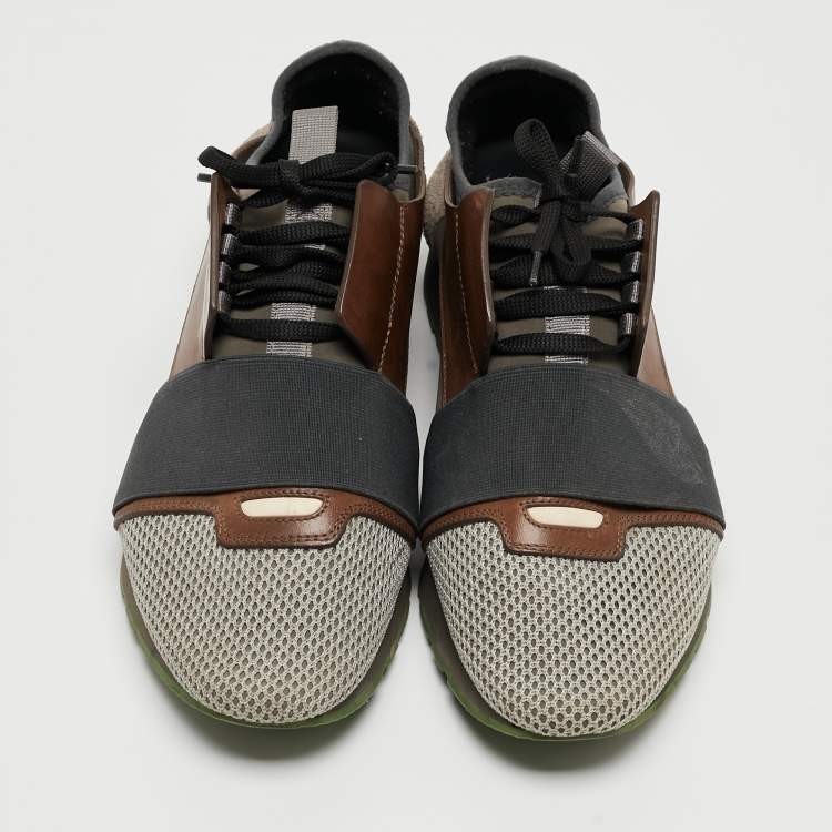 Pre Owned Balenciaga Tricolor Leather and Mesh Race Runner Sneakers Size 40