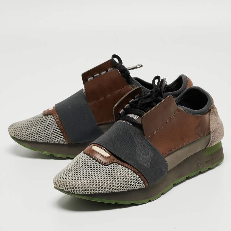 Pre Owned Balenciaga Tricolor Leather and Mesh Race Runner Sneakers Size 40