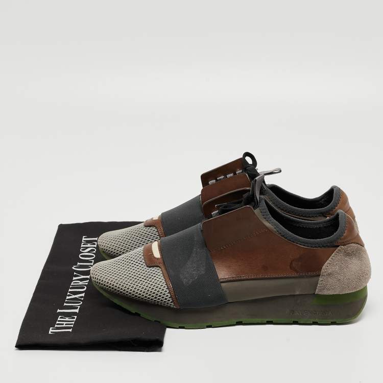 Pre Owned Balenciaga Tricolor Leather and Mesh Race Runner Sneakers Size 40