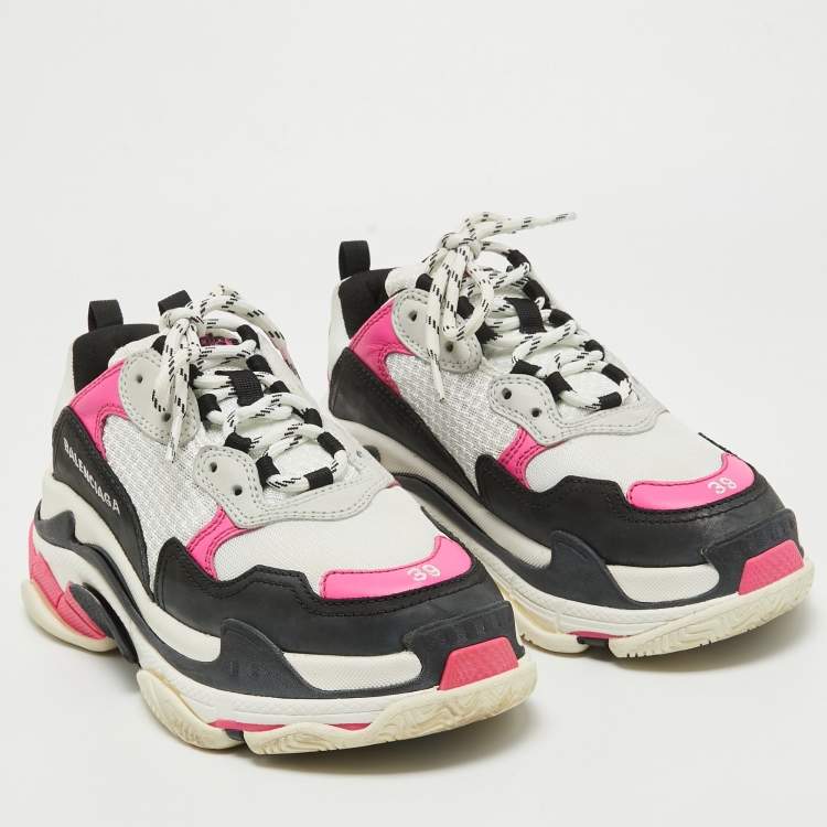 Pre Owned Balenciaga Multicolor Leather and Mesh Triple S Sneakers Size 39