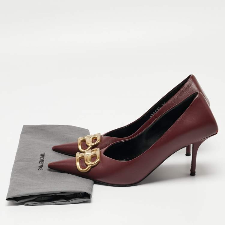 Pre Owned Balenciaga Burgundy Leather Square Knife Pumps Size 36