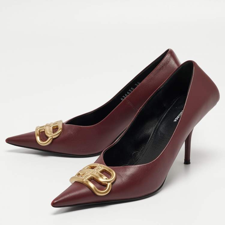 Pre Owned Balenciaga Burgundy Leather Square Knife Pumps Size 36