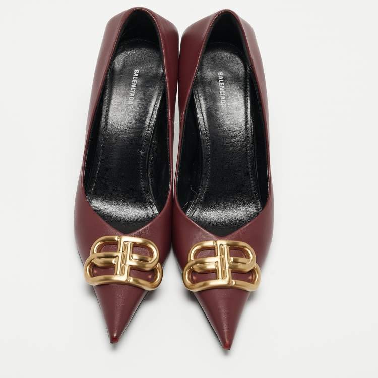 Pre Owned Balenciaga Burgundy Leather Square Knife Pumps Size 36