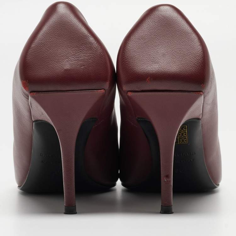 Pre Owned Balenciaga Burgundy Leather Square Knife Pumps Size 36